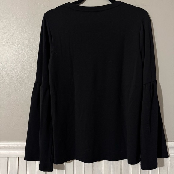 Calvin Klein | Women’s Black Bell Sleeve Round Neck Stretch Blouse Top Size L - Picture 3 of 9